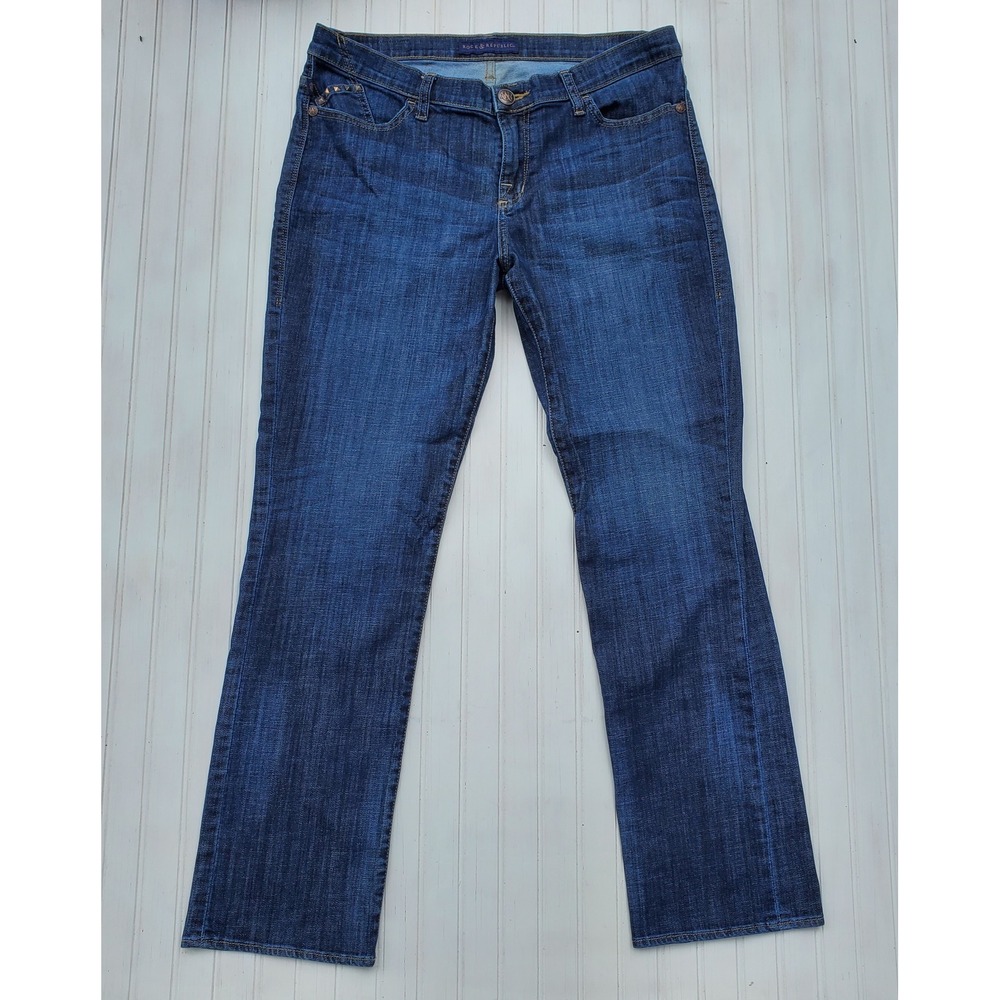 Rock & Republic Sadie Straight Leg Jeans Dark Wash Studded Blue Denim 14M
